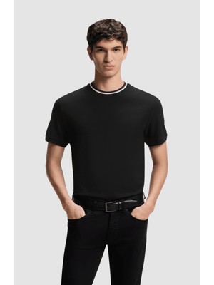 Boss Erkek %100 Pamuklu Logo Detaylı Bisiklet Yaka Kısa Kollu Siyah T-Shirt 50559847-001