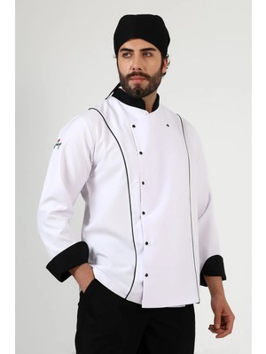 Erkek Aşçı Ceket 01 - Beyaz Siyah Biye