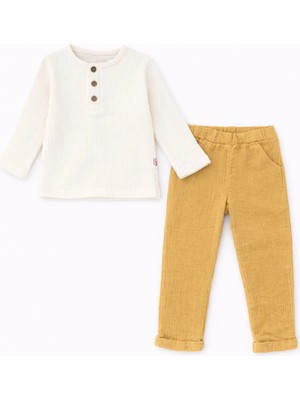 Bubito Unisex Bebek&çocuk %100 Pamuklu Müslin Alt Üst Pijama Takım-Kahverengi