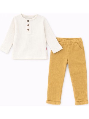 Bubito Unisex Bebek&çocuk %100 Pamuklu Müslin Alt Üst Pijama Takım-Kahverengi