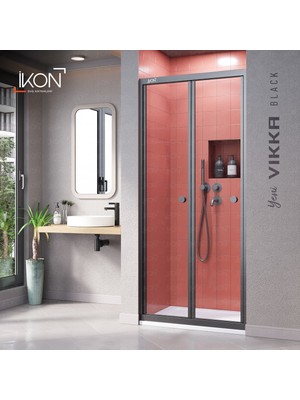 İkon Duş Sistemleri Vikka Katlanır | Siyah Şeffaf Duş Kabini H:190