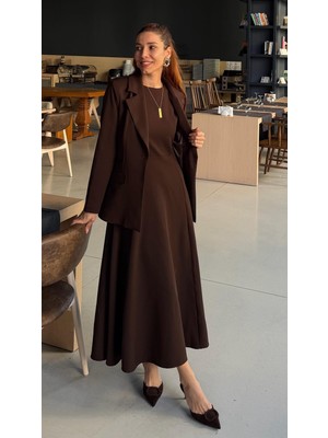 Madame Melek Premium Kadın Elbise Blazer Ceket Takım Exclusive Midi Elbise Şık Ofis Davet Kombini