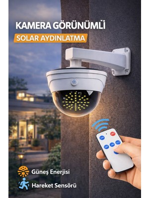 Ecuy Kamera Görünümlü Solar Lamba Sensörlü LED Bahçe Aydınlatma Kumandalı Su Geçirmez Duvar Lambası