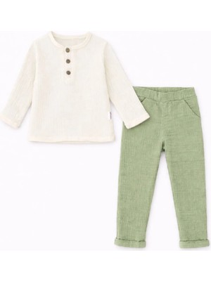 Bubito Unisex Bebek&çocuk %100 Pamuklu Müslin Alt Üst Pijama Takım-Yeşil