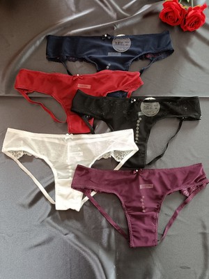 Zena Underwear Pearl Arka Çiçek Desen Dantelli Inci Detaylı Kadın 5'li Tanga Külot Set