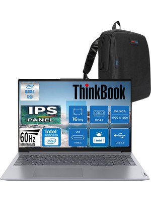 Lenovo Thinkbook 16 G7 Iml Intel Ultra 5 125U 16GB Ddr5 512GB SSD Intel® Aı Boost 16" Wuxga 300NITS IPS Windows 11 Pro Taşınabilir Bilgisayar 21MS005KTR + Cimete Çanta