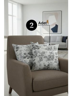 Senpai Chevron Bohem Dekoratif Punch Yastık Kırlent Kılıfı 2 Adet | 45X45 Hayat Ağacı Gri