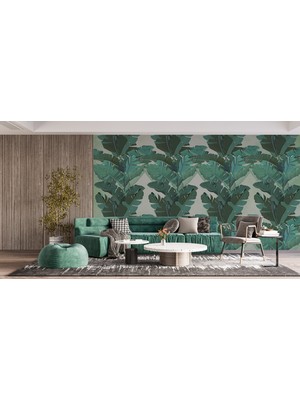 Lotus Aura Yeşil Palmiye Yapraklı Duvar Kağıdı, Tropikal Bitki Desenli Duvar Resmi