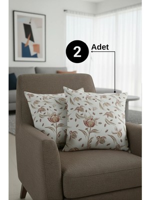 Senpai Chevron Bohem Dekoratif Punch Yastık Kırlent Kılıfı 2 Adet | 45X45 Rustik Çiçek Kahverengi