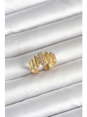 Youday Accessories 316L Çelik Gold Renk Zirkon Taşlı Vintage Model Kadın Yüzük