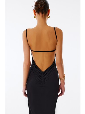 Love On Friday Emara Sırt Açık Uzun Abiye Elbise (Siyah)