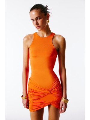 Love On Friday Luca Halter Yaka Mini Elbise (Turuncu)