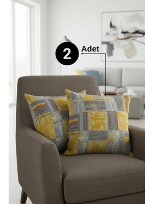 Senpai Chevron Bohem Dekoratif Punch Yastık Kırlent Kılıfı 2 Adet | 45X45 Etnik Sarı