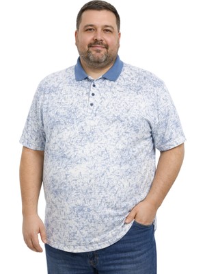 Battal Moda Battalmoda Erkek Büyük Beden Buz Mavi Polo Yaka Mikro Desenli Kısa Kollu Tişört 3xl-4xl-5xl-6xl
