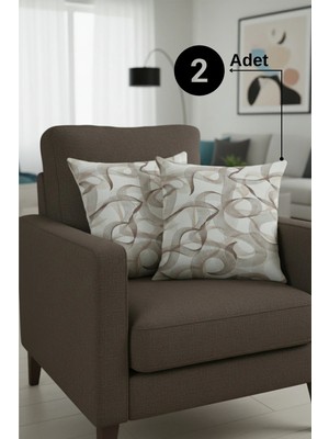 Senpai Chevron Bohem Dekoratif Punch Yastık Kırlent Kılıfı 2 Adet | 45X45 Zen Dalga Kahverengi
