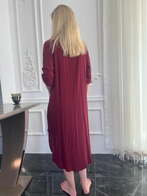 Bohemania Kadın Bordo Asimetrik Gömlek Elbise