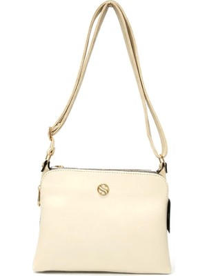 Store Sanmorris Kadın Suni Deri Ayarlanabilir Çapraz Askılı 4 Bölmeli ve Metal Fermuarlı Taba Omuz Çantası