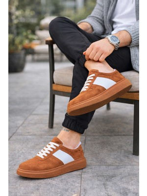 Zerenyus ZRJ011 Günlük Bağcıklı Süet Erkek Sneaker - Taba/beyaz