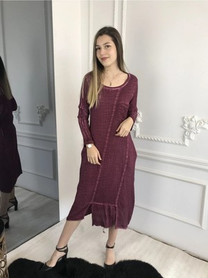 Bohemania Kadın Kırmızı Uzun Kollu Antik Dokuma Müslin Elbise