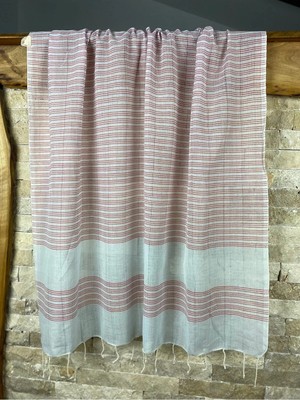 Bohemania Naturel Kırmızı Çizgili 90X190 Pamuklu Peştemal