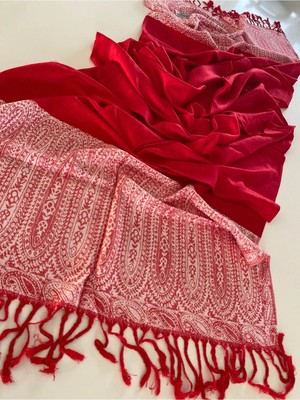 Bohemania Kırmızı Elegansa Omuz Atkısı Kaşmir Dokulu Şık Şal Kasmir Sal (Cashmere)