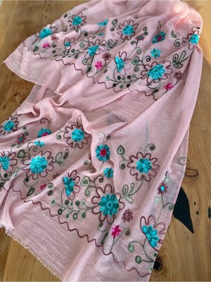 Bohemania Pembe Çiçekli Naturel Ithal Şal 1606096