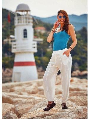 Bohemania Bohem Beli Lastikli Salas Beyaz Yoga Salvar Pantolon