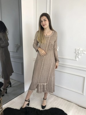 Bohemania Kadın Ekru Uzun Kollu Antik Dokuma  Müslin Elbise