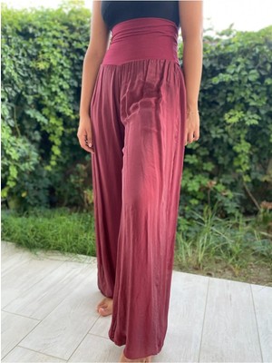 Bohemania Kadın Bordo Bele Oturan Dökümlü Ipek Şalvar Pantolon