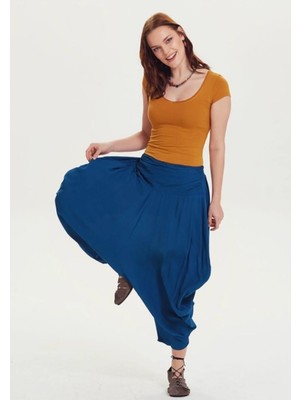 Bohemania Drape Bel Dökümlü Indigo Kadin Salvar Pantolon