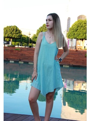 Bohemania Kadın Mint Naturel Dokuma Askılı Yazlık Mini Elbise
