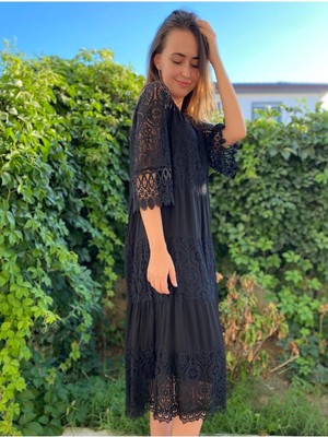 Bohemania Kadın Siyah Dantelli Elbise