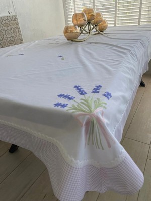 Bohemania Lila Bordürlü Lavanta Işlemeli 140X240 cm Naturel Masa Örtüsü