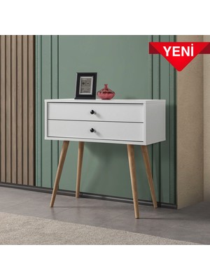 EVMO Home Vita 5201 ( AHŞAP AYAKLI ) Şifonyer , 2 Çekmeceli , Dresuar , Antre , Beyaz