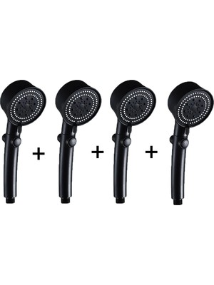 FAWER Faucet & Shower Siyah Turbo 5 Fonksiyonlu Pervaneli Duş Başlığı El Duşu 4 ADET