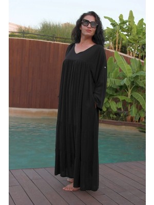 Bohemania Kadın Siyah Oversize Ipekli Uzun Elbise