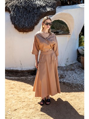 Kameya Cep Detaylı A-Lıne Etek