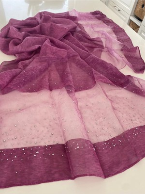Bohemania Düz Renk Pembe Ipek Taşlı Abiye Şal