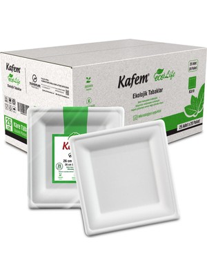 Kafem Ekolojik Kare Tabak 26 cm 25 Li x 20 Paket (Koli)