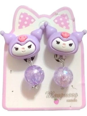 Famemus Accessory Kuromi Figürlü Işıltılı Mor Toplu Çocuk Küpesi – Sevimli ve Eğlenceli Tasarım.