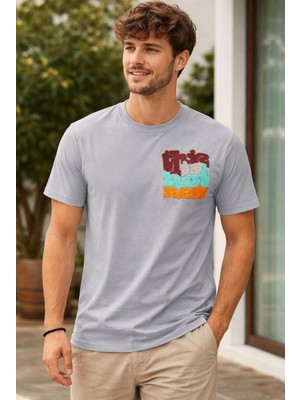 Zueofficial Erkek Gri Tişört Regular Fit Pamuklu Günlük Rahat T-Shirt