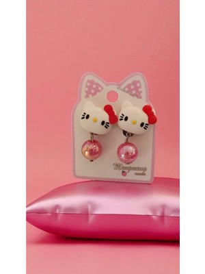 Famemus Accessory Sevimli Hello Kitty Figür Içi Simli Sallantılı Boncuk Klipsli