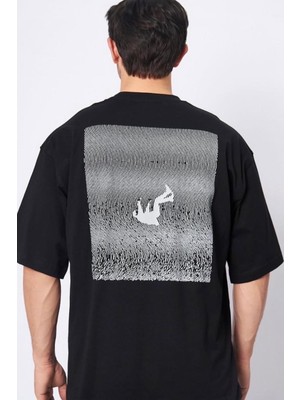 Zueofficial Siyah Oversize Erkek Tişört %100 Pamuk Rahat Kesim Sırt Baskılı T-Shirt