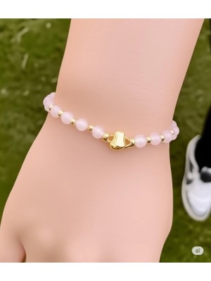 Famemus Accessory Kalpli Pembe Doğal Taş Bileklik