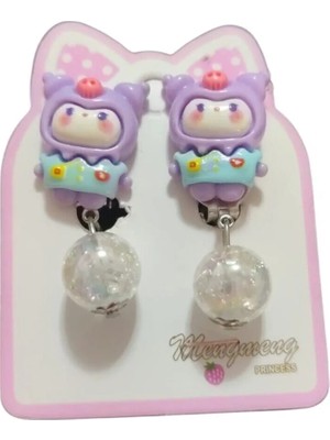 Famemus Accessory Sevimli Karakter Kuromi Figürlü Çocuk Toka – Mor Renkli Sallantılı Boncuklu Model2