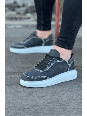Zerenyus ZRJ018 Erkek Günlük Bağcıklı Kot Kumaş Spor Sneaker - Gri
