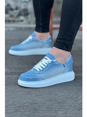 Zerenyus ZRJ018 Erkek Günlük Bağcıklı Kot Kumaş Spor Sneaker - Mavi