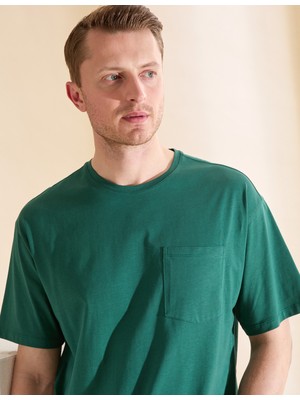 Pierre Cardin Erkek Koyu Yeşil Comfort Fit %100 Pamuk Bisiklet Yaka Basic Tişört 50325300-VR079