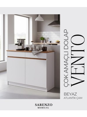Vento Çok Amaçlı Dolap Mutfak Dolabı Kahve Köşesi (Beyaz Atlantik Çam)