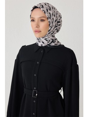 Belli Geometrik Desen Premıum Soft Siyah Beyaz Eşarp 3